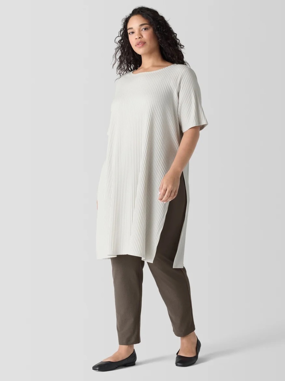 Eileen Fisher Textured Stretch Rib Ballet Neck Top Women's Size 2X Bone